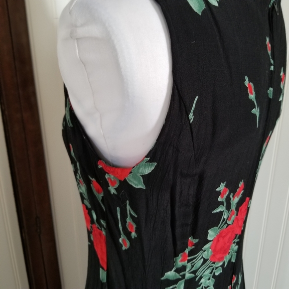 Vintage 90's size 6 Petite Black floral midi dress - Picture 3 of 8